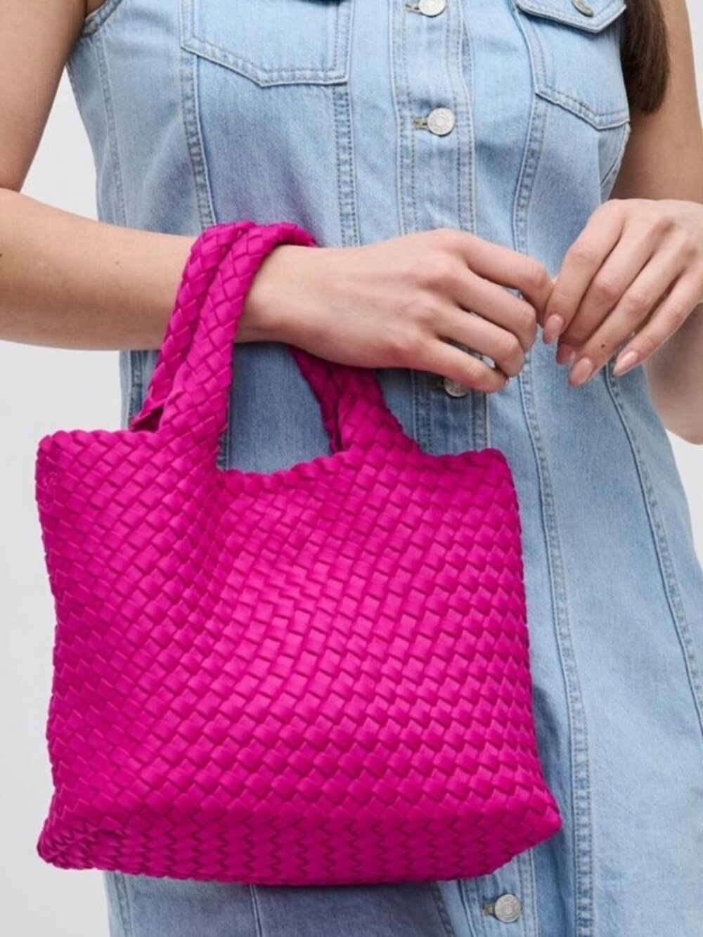 Sol and Selene Sky's The Limit Small Tote Neoprene Fuchsia Pink Crossbody Bag